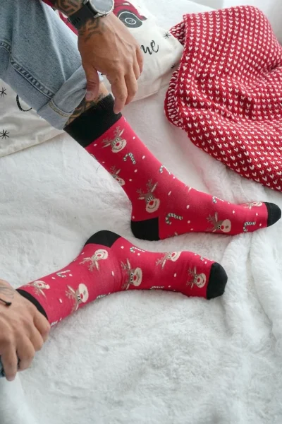 RED Vánoční ponožky 1290-029 - sobík - Červená
