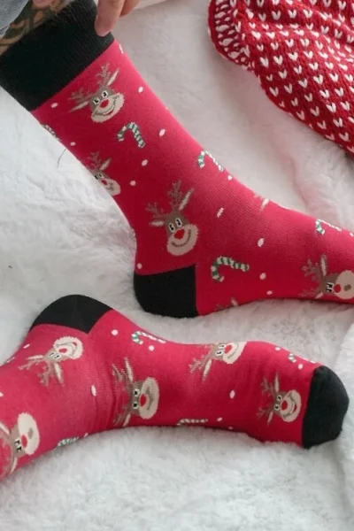 RED Vánoční ponožky 1290-029 - sobík - Červená