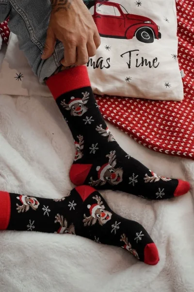 Pánské ponožky 1290-033 - veselý sob - Černá