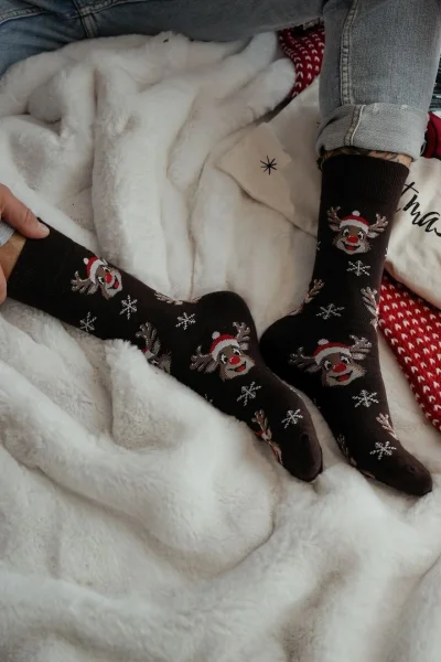 Pánské ponožky 1290-033 - veselý sob - Tmavě hnědá