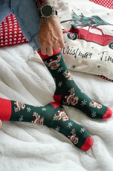 Pánské ponožky 1290-033 - veselý sob - Tmavě zelená