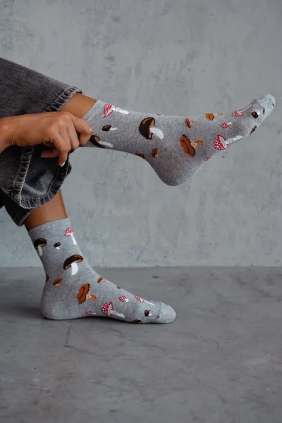 LIGGRA Dámské ponožky 0200-187 - hřiby - Světle šedá