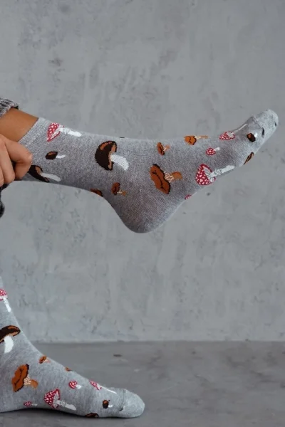 LIGGRA Dámské ponožky 0200-187 - hřiby - Světle šedá