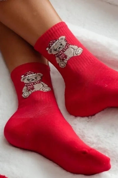 RED Dámské ponožky 1283-031 - medvídek - Červená
