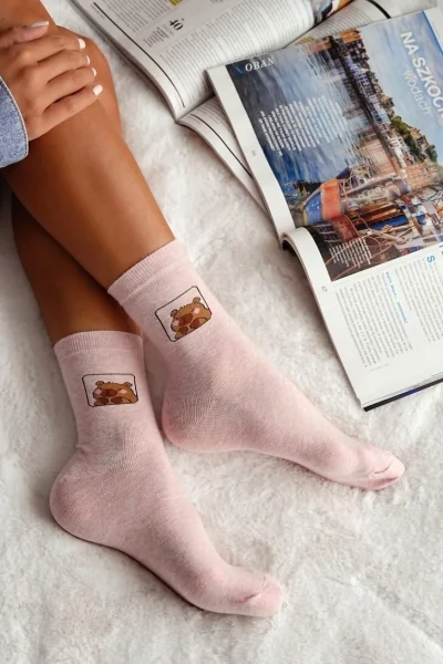 LIGPIN Dámské ponožky 0200-186 - kapibara - Světle růžová