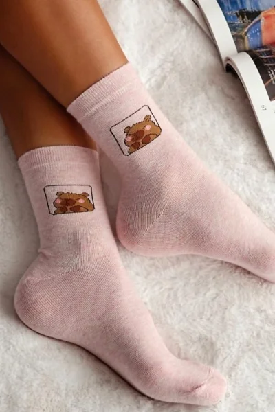 LIGPIN Dámské ponožky 0200-186 - kapibara - Světle růžová