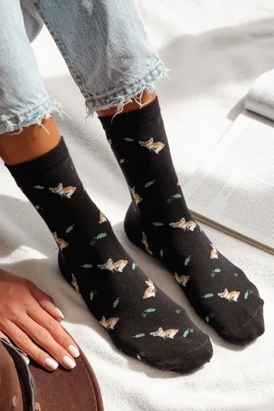 BLA Dámské ponožky 0200-182 - lišky - Černá