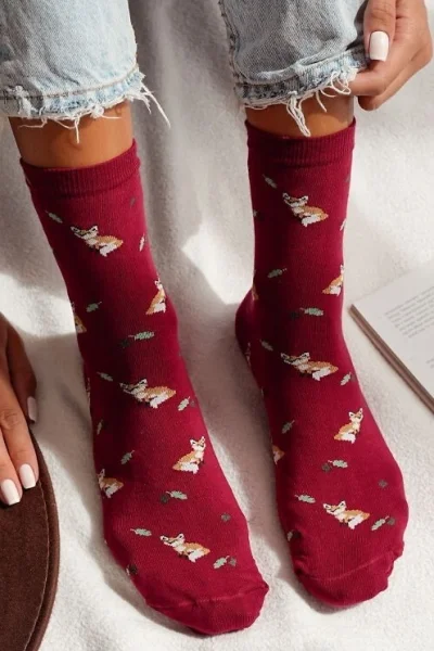 BOR Dámské ponožky 0200-182 - lišky - Bordó