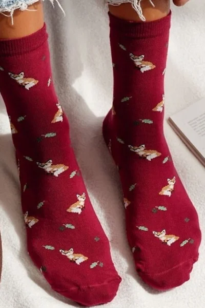 BOR Dámské ponožky 0200-182 - lišky - Bordó