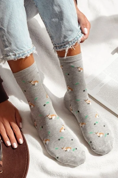 LIGGRA Dámské ponožky 0200-182 - lišky - Světle šedá