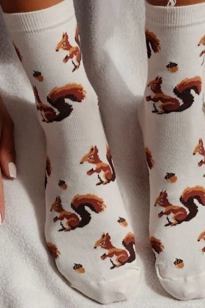ECR Dámské ponožky 0200-185 - veverky - Ecru
