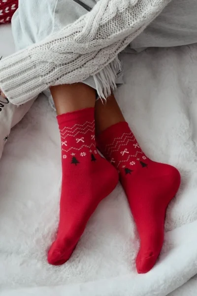 RED Dámské ponožky 1283-035 - stromeček - Červená