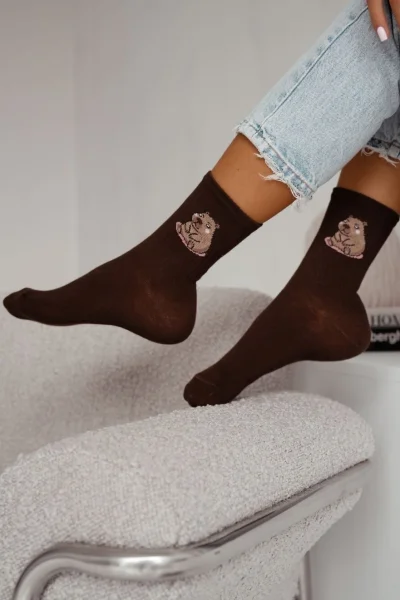 Dámské ponožky Kapibara - Tmavě hnědá