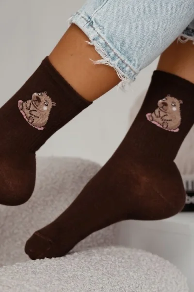 Dámské ponožky Kapibara - Tmavě hnědá