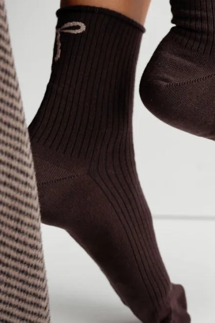 Dámské ponožky 0200-193 - mašlička - Tmavě hnědá