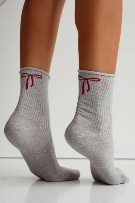Dámské ponožky 0200-193 - mašlička - Světle šedá