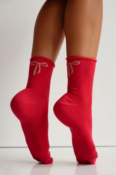 RED Dámské ponožky 0200-193 - mašlička - Červená