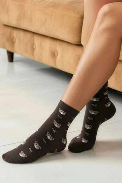 DARBRO Dámské ponožky 0200-191 - medvídek - Tmavě hnědá