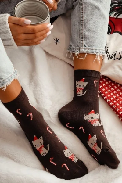 Dámské ponožky 1283-037 - koťátka - Tmavě hnědá