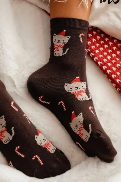 Dámské ponožky 1283-037 - koťátka - Tmavě hnědá