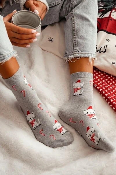 Dámské ponožky 1283-037 - koťátka - Světle šedá