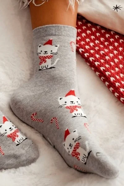 Dámské ponožky 1283-037 - koťátka - Světle šedá