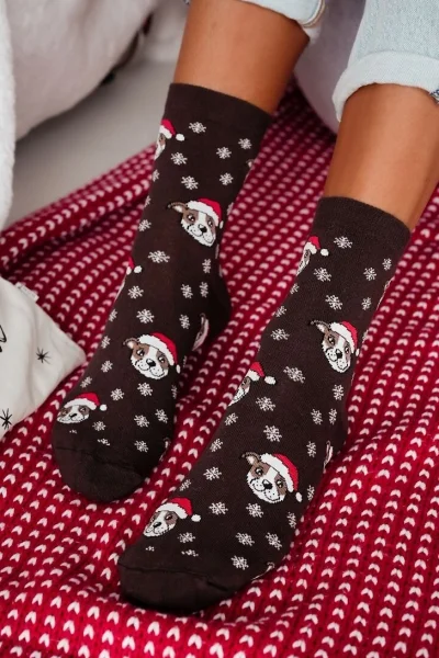 Dámské ponožky 1283-039 - buldoci - Hnědá