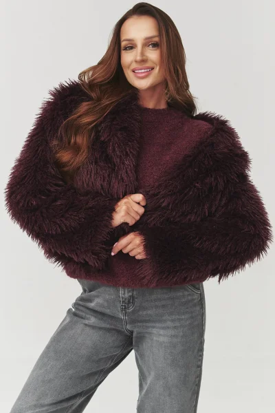 Dámský chlupatý kabátek C1 - bordó - Bordó