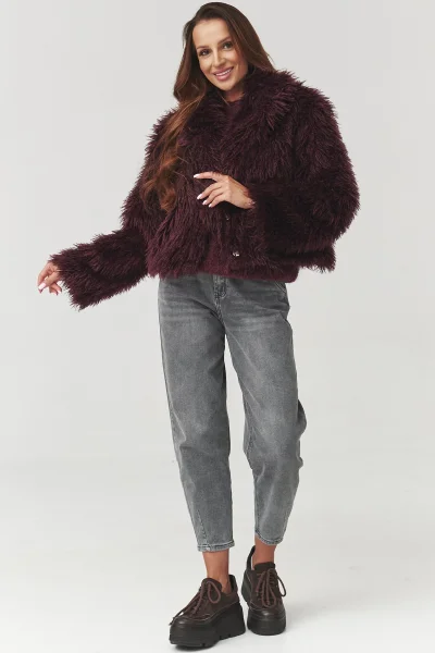Dámský chlupatý kabátek C1 - bordó - Bordó
