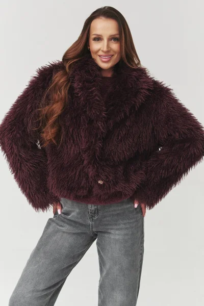 Dámský chlupatý kabátek C1 - bordó - Bordó