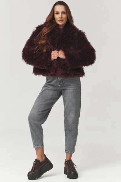 Dámský chlupatý kabátek C1 - bordó - Bordó