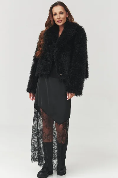 Dámský chlupatý kabátek C1 - černý - Černá