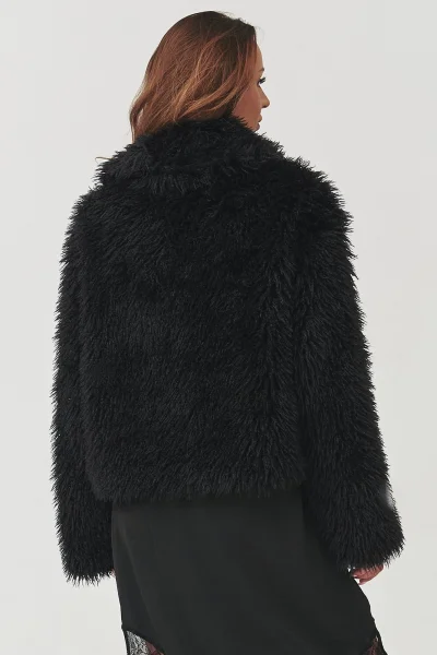 Dámský chlupatý kabátek C1 - černý - Černá