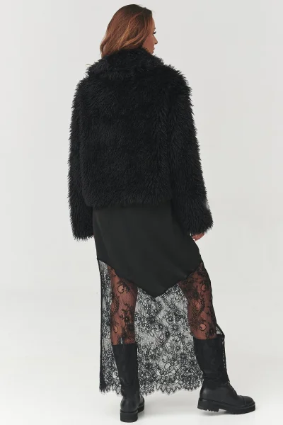 Dámský chlupatý kabátek C1 - černý - Černá
