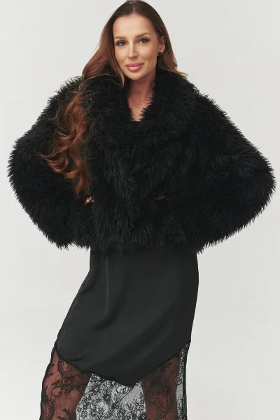 Dámský chlupatý kabátek C1 - černý - Černá