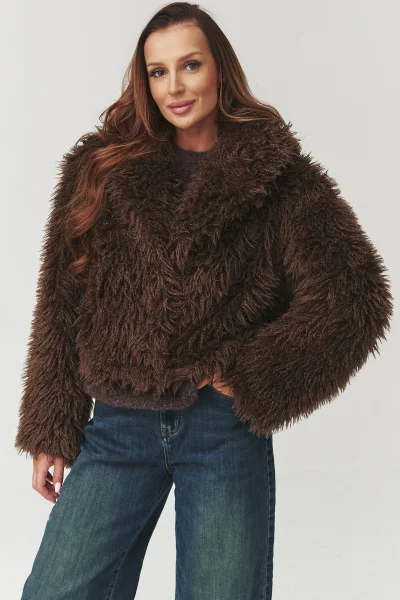 Dámský chlupatý kabátek C1 - hnědý - Hnědá