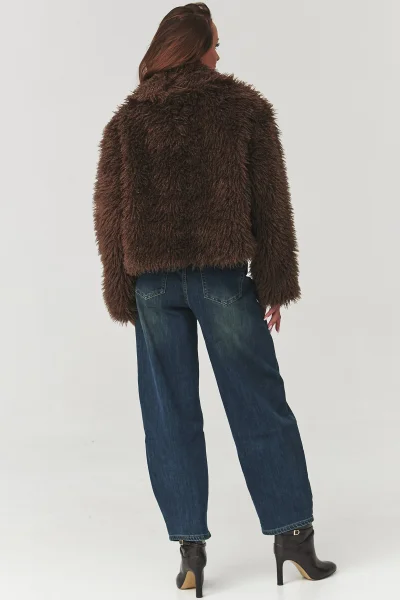 Dámský chlupatý kabátek C1 - hnědý - Hnědá