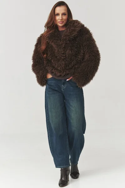 Dámský chlupatý kabátek C1 - hnědý - Hnědá