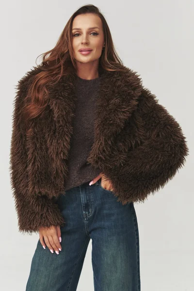 Dámský chlupatý kabátek C1 - hnědý - Hnědá