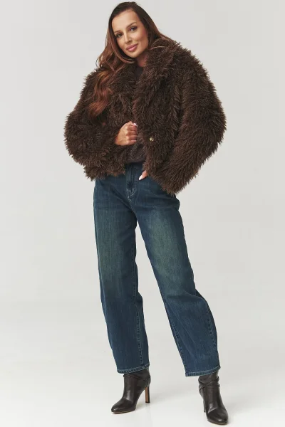 Dámský chlupatý kabátek C1 - hnědý - Hnědá