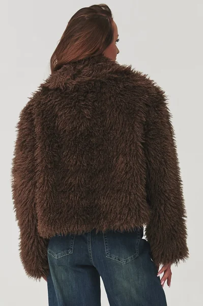 Dámský chlupatý kabátek C1 - hnědý - Hnědá