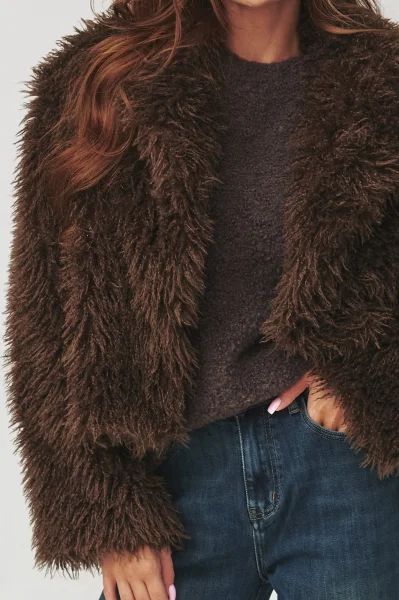 Dámský chlupatý kabátek C1 - hnědý - Hnědá