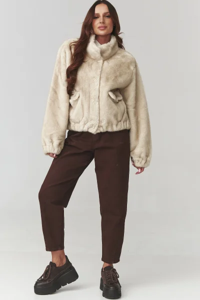 Dámská kožešinová bunda C28 - béžová - Béžová