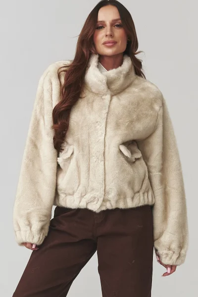 Dámská kožešinová bunda C28 - béžová - Béžová