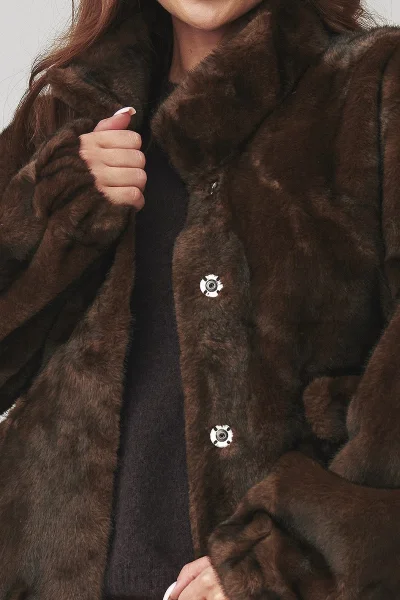 Dámská kožešinová bunda C28 - tm. hnědá - Tmavě hnědá