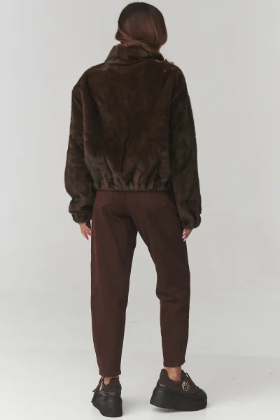 Dámská kožešinová bunda C28 - tm. hnědá - Tmavě hnědá
