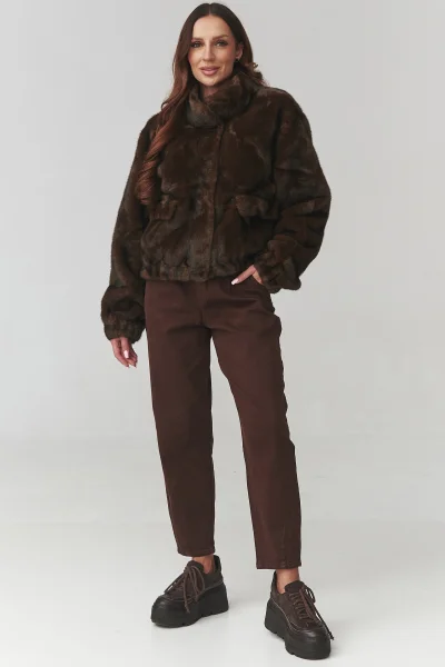 Dámská kožešinová bunda C28 - tm. hnědá - Tmavě hnědá