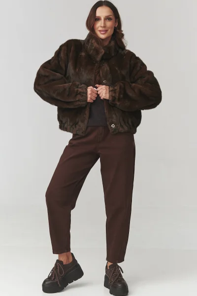 Dámská kožešinová bunda C28 - tm. hnědá - Tmavě hnědá