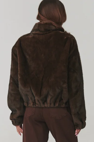 Dámská kožešinová bunda C28 - tm. hnědá - Tmavě hnědá