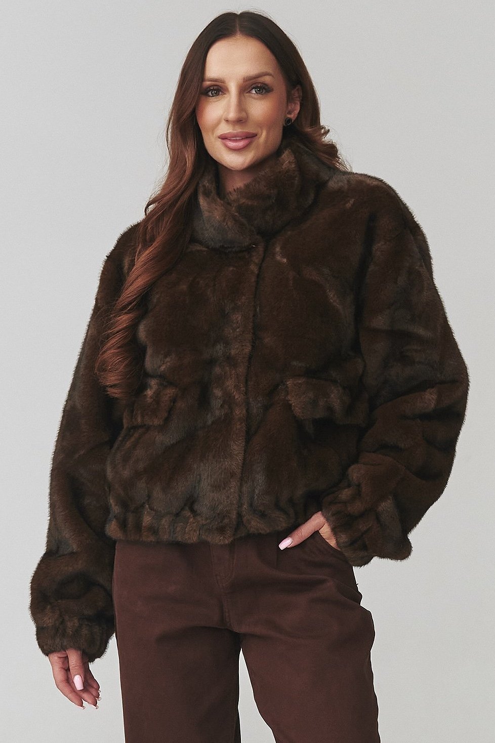 Dámská kožešinková bunda Makadamia C28 - tm. hnědá Tmavě hnědá Uni